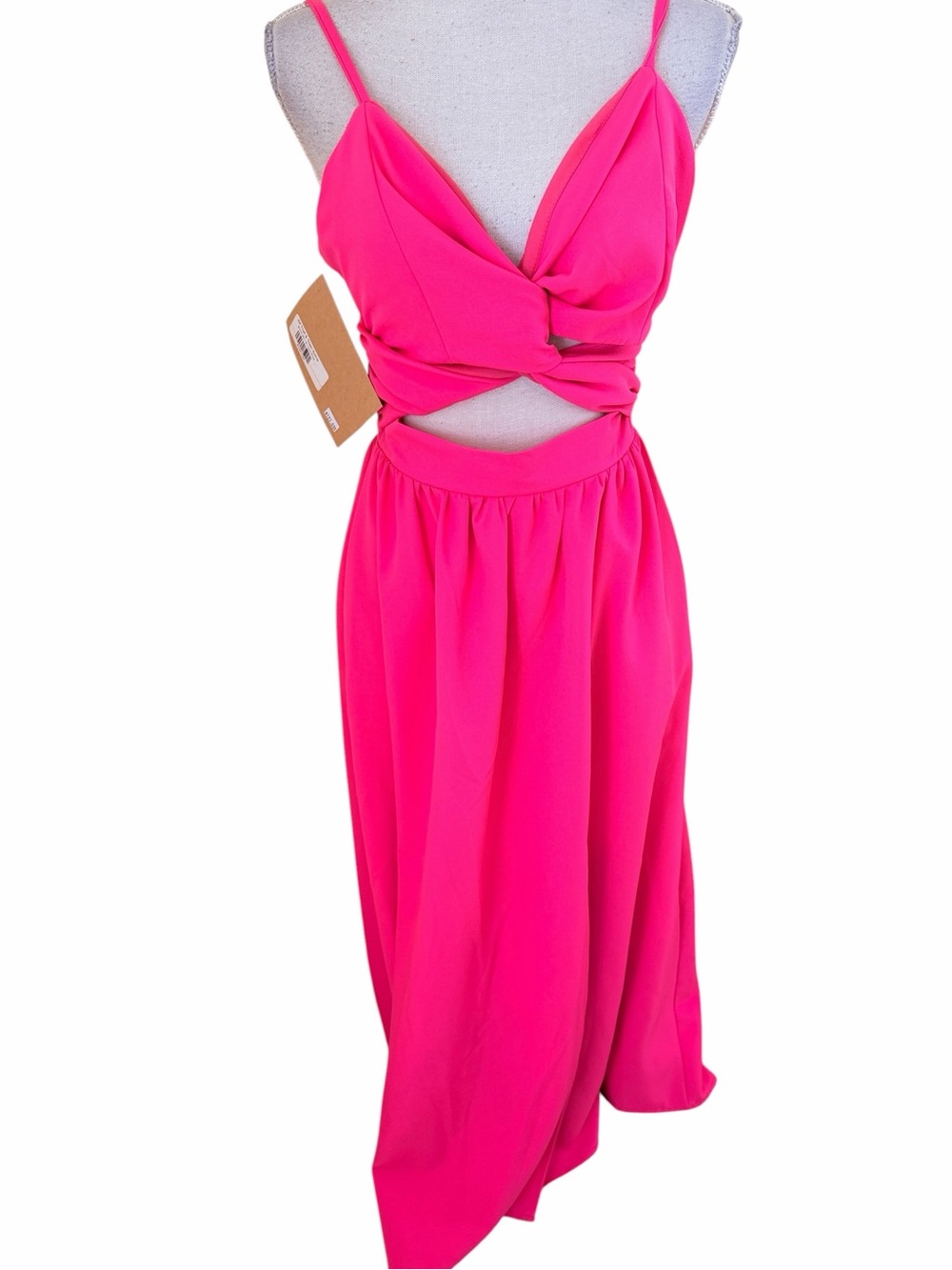 New Imperial Hot Pink Twist Front Cutout Sleeveless Maxi Dress 8